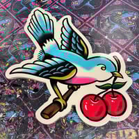 Image 2 of Swallow w/ Cherries- Hand painted wood cutout