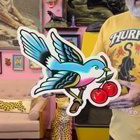Image 1 of Swallow w/ Cherries- Hand painted wood cutout